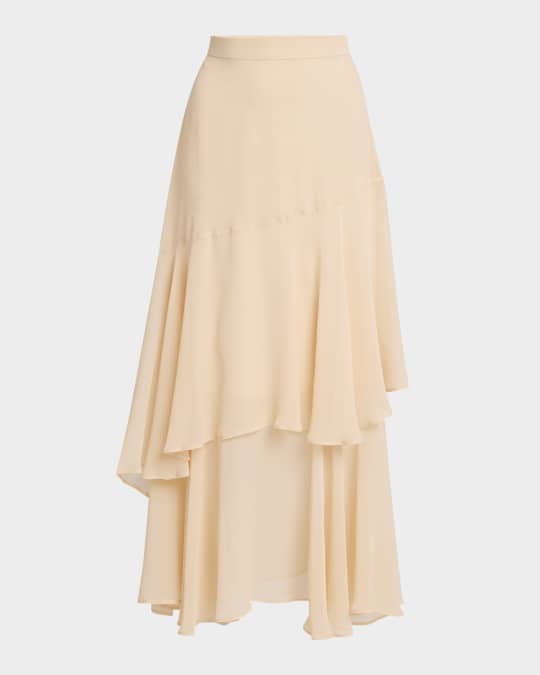 Ferito Layered Silk Georgette Midi Skirt