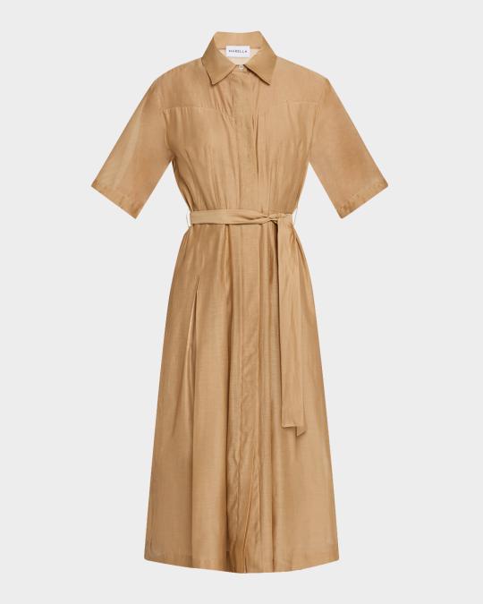 marella pleated dress Marella Dada Pleated Blouson-Sleeve Jersey Dress