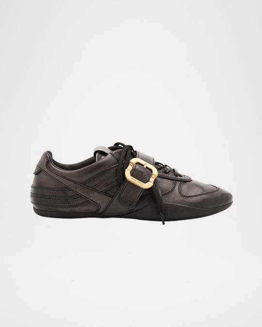 MIUMIU スニーカー Miu Miu Allacciate Leather Buckle Low-Top Sneakers | Neiman Marcus