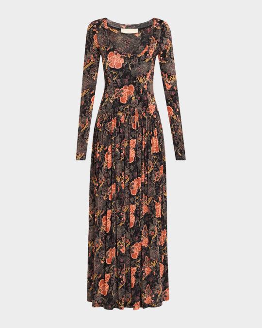 Ulla Johnson Amal Printed Long-Sleeve Jersey Maxi Dress