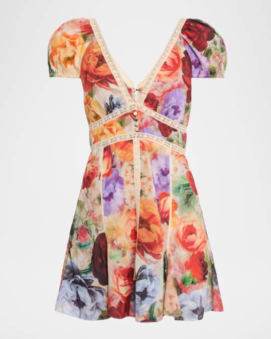 ALICE + OLIVIA Rose Deep V Lace Detail Mini Dress | Neiman Marcus