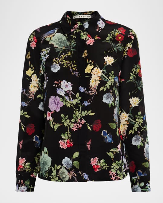 Alice + Olivia Venus Floral Willa Placket Top | Neiman Marcus