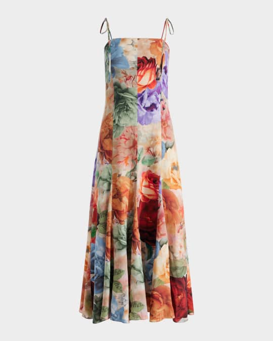 ALICE + OLIVIA Jeanette Tie-Shoulder Paneled Midi Dress | Neiman