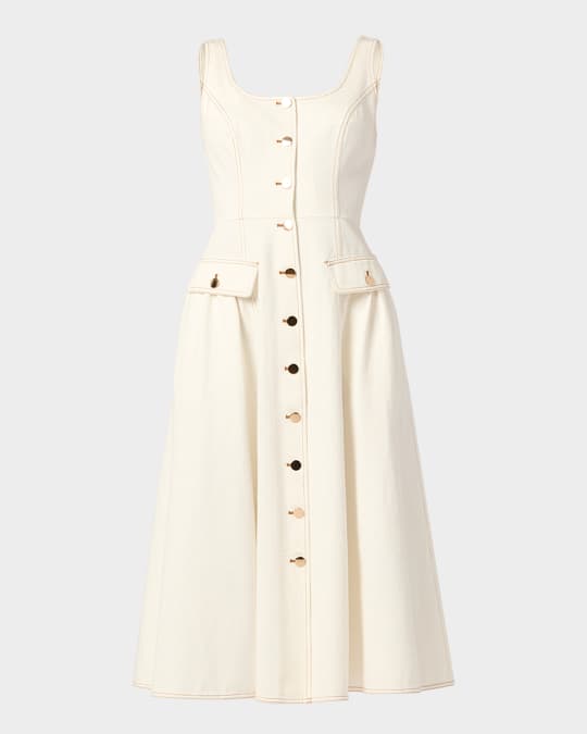 white graduation dress college She Is Button Front Halter Midi Dress Tweed White main image 0