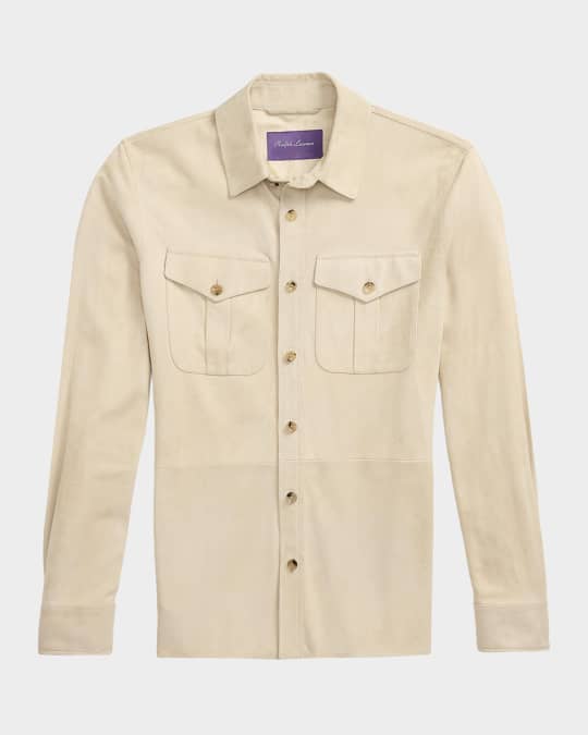 Ralph Lauren Purple Label Men's Suede Overshirt | Neiman Marcus