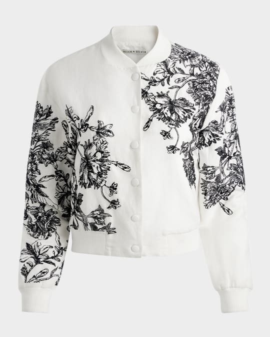 ALICE + OLIVIA Keri Embroidered Varsity Jacket | Neiman Marcus