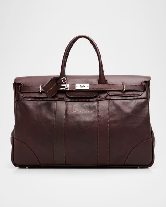 Brunello Cucinelli Men's Country Leather Clasp-Front Duffel Bag