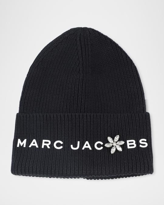 Marc Jacobs Girl's Rhinestone Logo Cotton Knit Beanie | Neiman Marcus