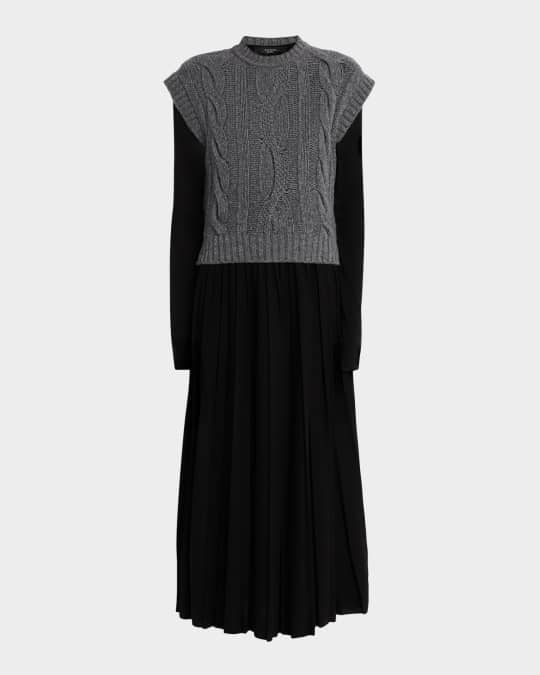 Black Dress Max Mara Weekend Dresses 2019 Weekend Max Mara Cable-Knit Vest  Pleated Jersey Midi