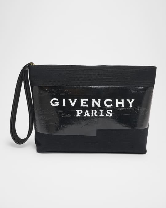 Givenchy Logo Tape Canvas Pouch with Wrist Strap | Neiman Marcus