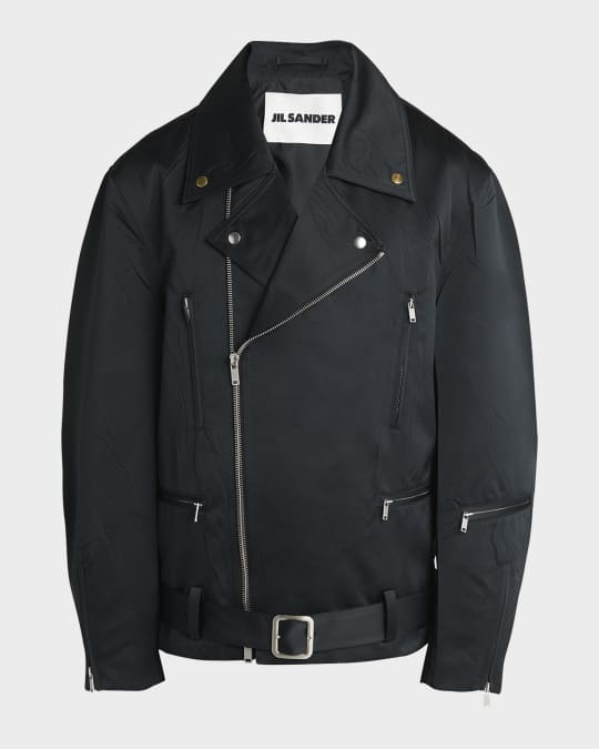 Jil Sander Men's Oversized Asymmetric Zip Biker Jacket | Neiman Marcus