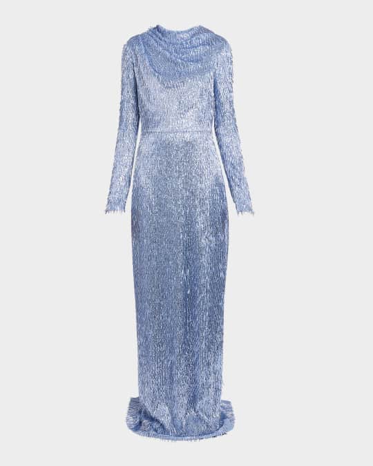 Erdem Cowl-Neck Long-Sleeve Sequined Gown | Neiman Marcus