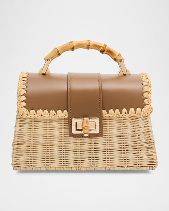 BTB Los Angeles Debon Rattan & Leather Top Handle Bag | Neiman Marcus
