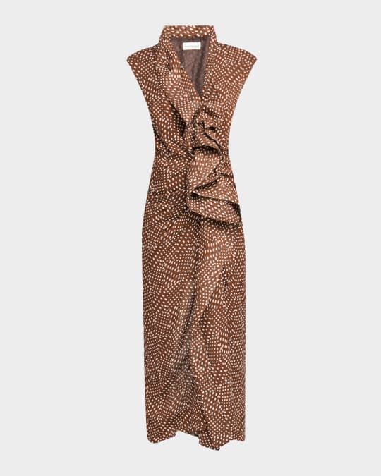 Dries Van Noten Davylo Ruffled Polka Dot Midi Dress | Neiman Marcus