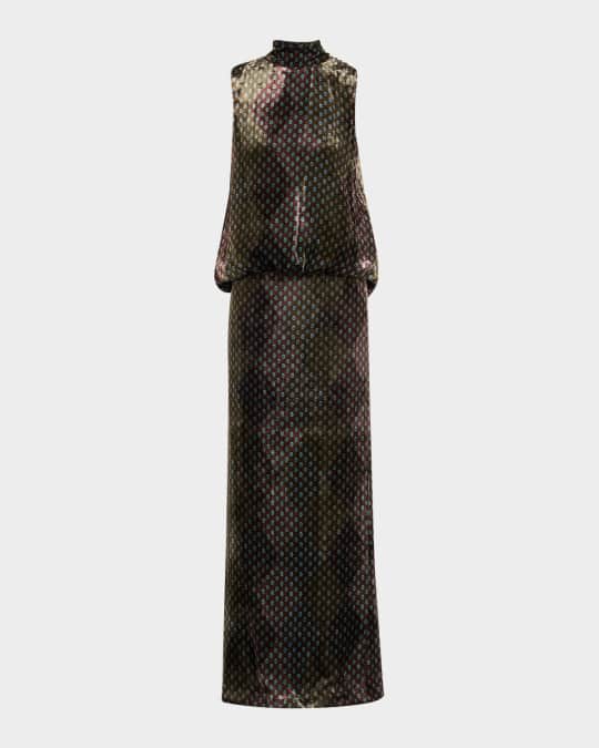 Dries Van Noten Debo Mock-Neck Draped Velvet Maxi Dress | Neiman Marcus