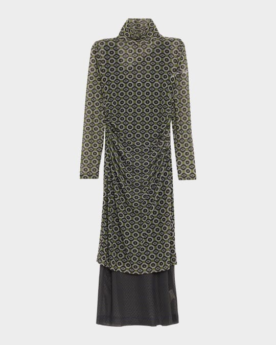 Dries Van Noten Hofes Turtleneck Sheer Layered Midi Dress | Neiman Marcus
