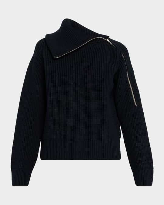 Dries Van Noten Talim Zipped Wool Turtleneck Sweater | Neiman Marcus
