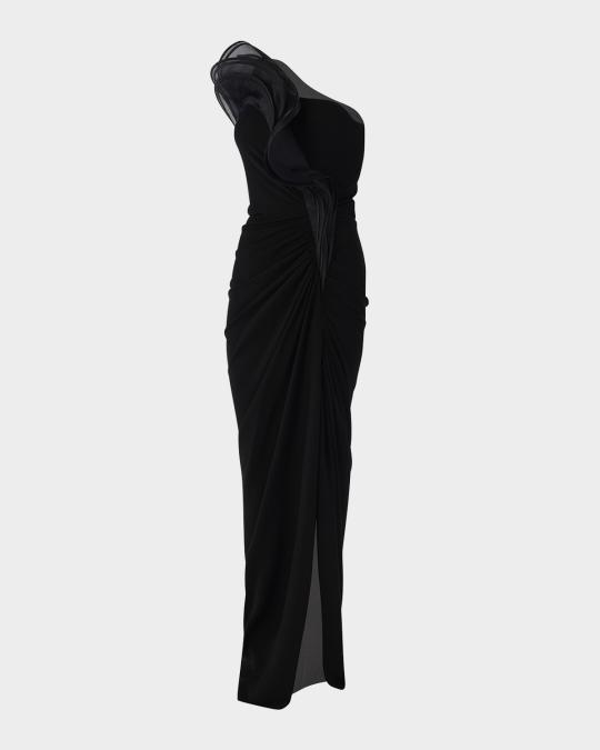 Gaurav Gupta One-Shoulder Draped Ruffle Gown | Neiman Marcus
