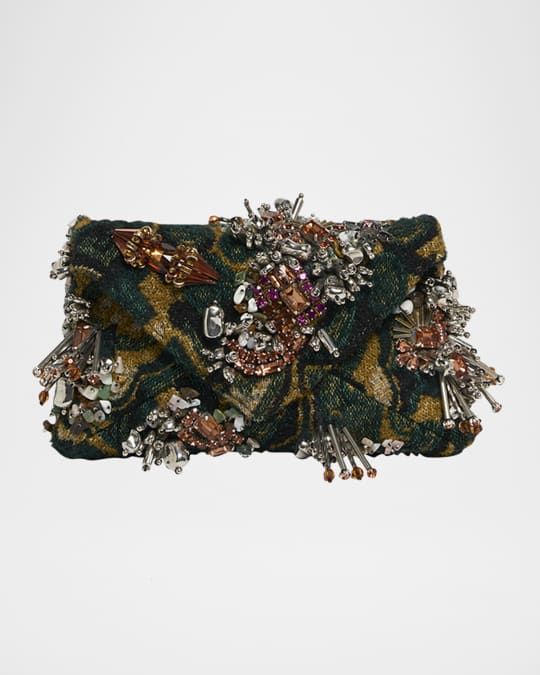 Dries Van Noten Micro Envelope Flap Embellished Jacquard Clutch