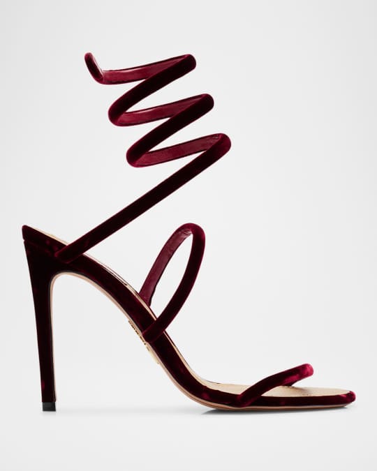 Rene Caovilla Cle Snake Spiral-Wrap Velvet Sandals | Neiman Marcus