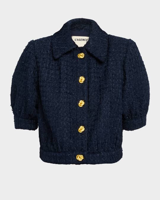 L'Agence Cove Cropped Short-Sleeve Tweed Jacket | Neiman Marcus