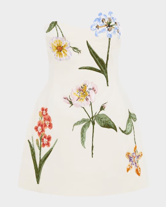 LEO LIN Rosario Beaded Floral Applique Velvet Mini Dress | Neiman Marcus