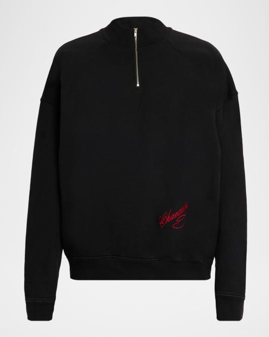 Willy Chavarria Men's Bravo Embroidered-Logo Cotton Quarter-Zip