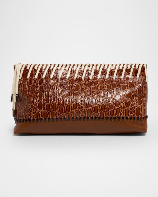 Dries Van Noten Embossed Leather Clutch Bag | Neiman Marcus