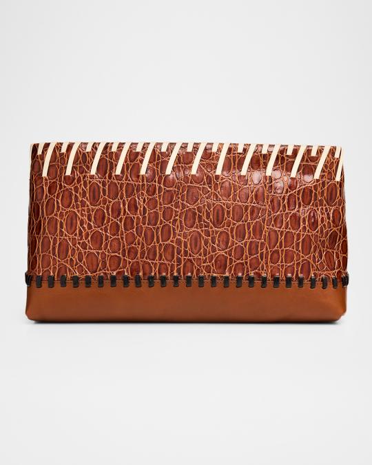 Dries Van Noten Embossed Leather Clutch Bag | Neiman Marcus