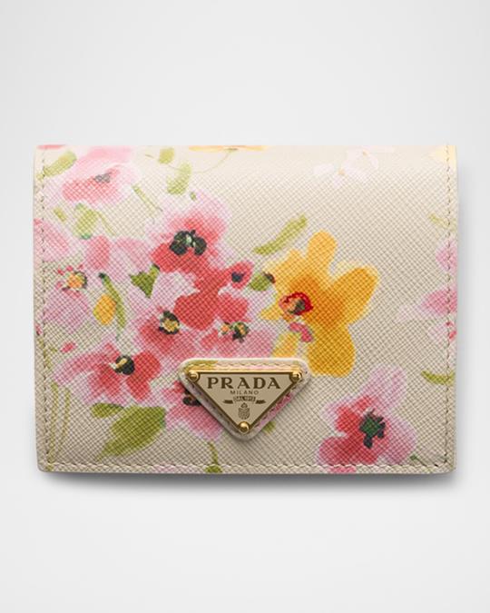 Flower   プラダ財布 Prada Small Floral-Print Saffiano Leather Wallet | Neiman Marcus