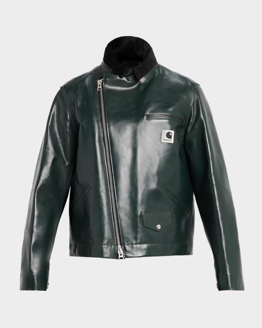 SACAI x CARHARTT WIP Men's Leather Moto Jacket | Neiman Marcus