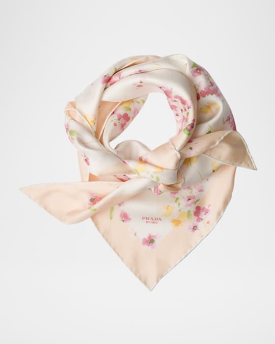 Prada Floral Silk Twill Scarf | Neiman Marcus