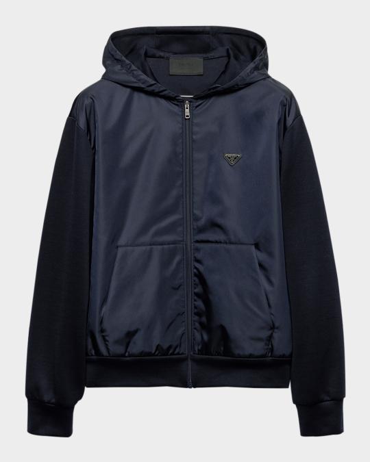 Prada Men's Technical Cotton and Re-Nylon Hoodie | Neiman Marcus