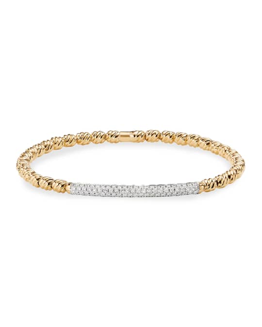 Petite Pave 18k Gold Diamond Bar Stretch Bracelet Size M