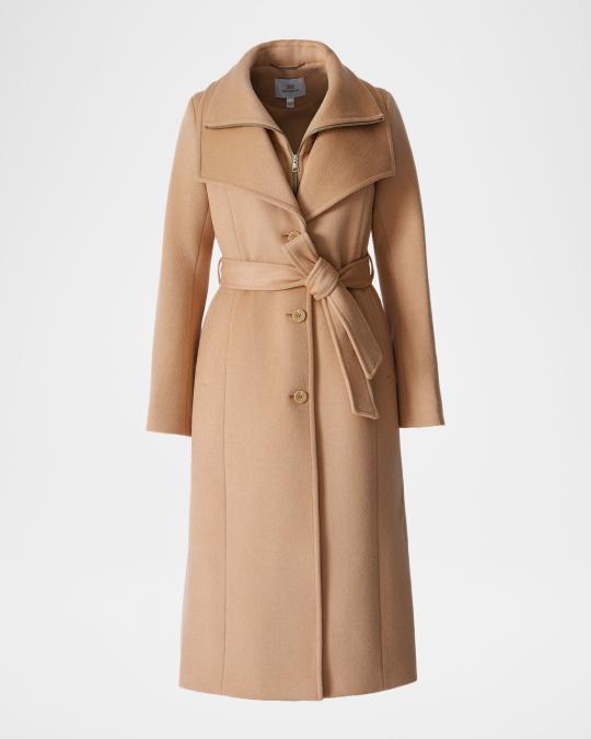Soia & Kyo Ilana-U Belted Wool-Blend Coat with Bib | Neiman Marcus