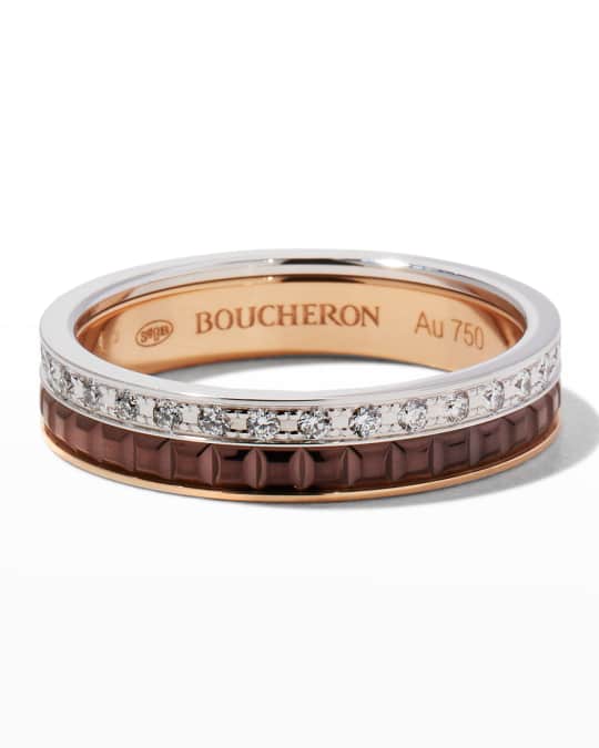 Boucheron Quatre Classique Wedding Band Ring in Tricolor Gold with Brown  PVD and Diamonds, Size 50