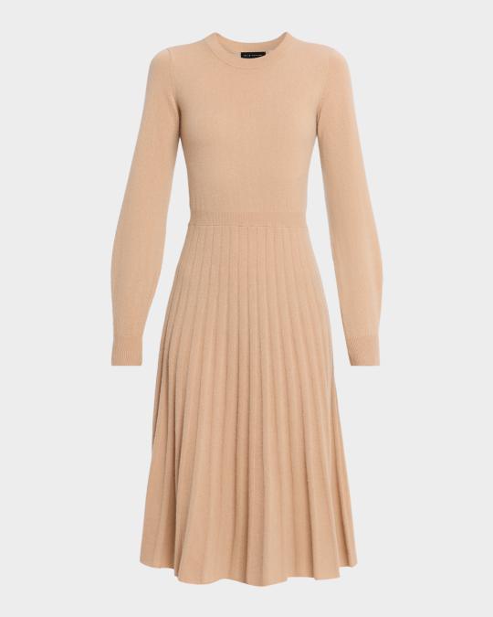 cream cashmere sweater dress Elie Tahari The Aviva Pleated Midi Cecilia Pink Strapless Midi Beige sweater long sleeves Size:XS / UK-AU 6 / US 2 Appliques Lace Wedding Dresses