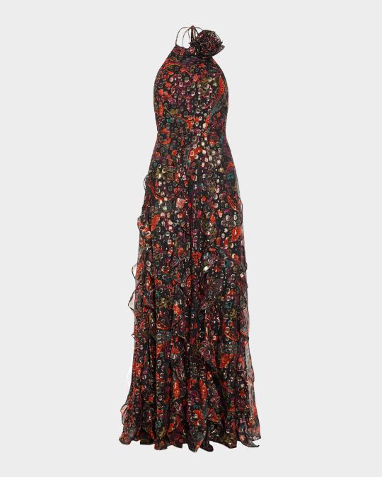 ramy brook eliza halter dress Idella Ruffle Fil Coupe Gown Theresa dress