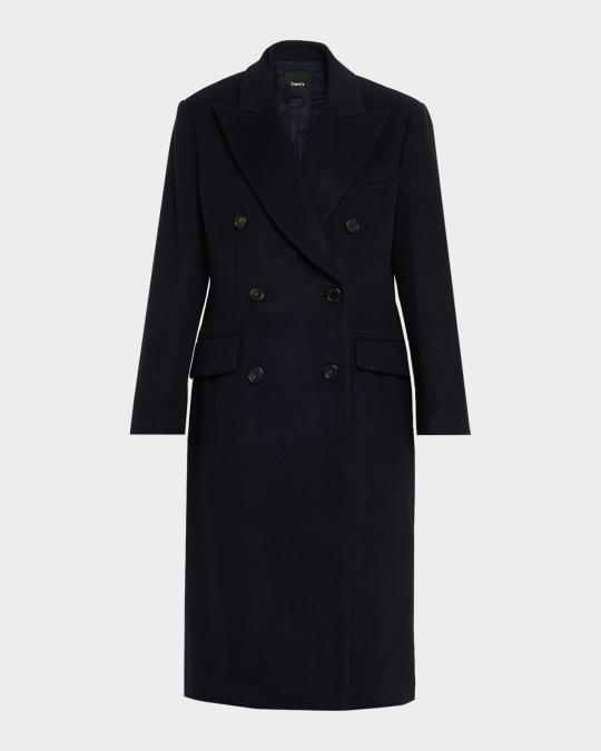 Theory Double-Breasted Wool-Blend Coat | Neiman Marcus
