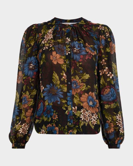 Veronica Beard Ashlynn Floral Chiffon Button-Front Blouse | Neiman Marcus