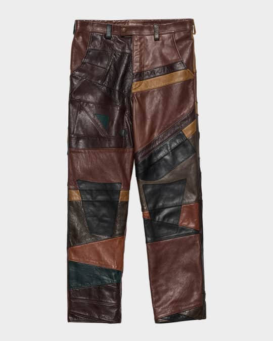 Prada Men's Patchwork Leather Straight-Leg Pants | Neiman Marcus