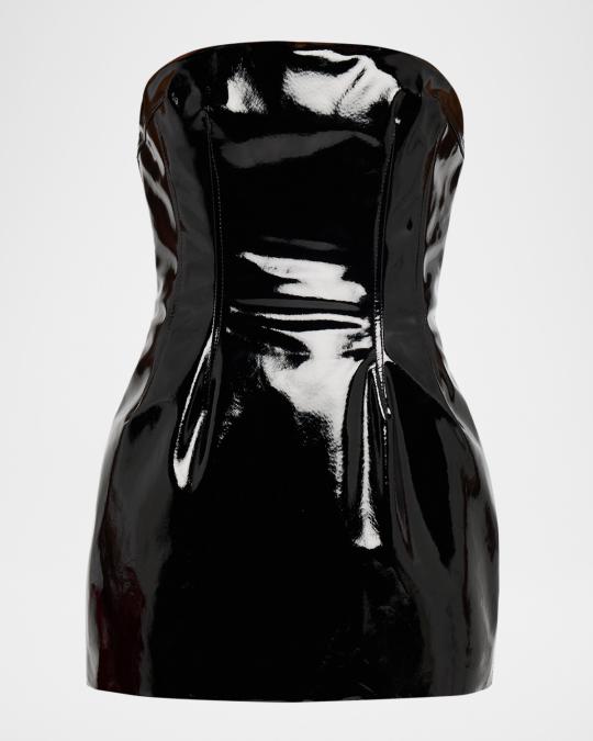 patent leather mini dress LaQuan Smith Strapless Faux LINEN VISCOSE
