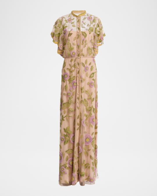 green emerald velvet dress Valentino 3D Floral Embroidered Dress Set - Pastel Multi 10 main image 1