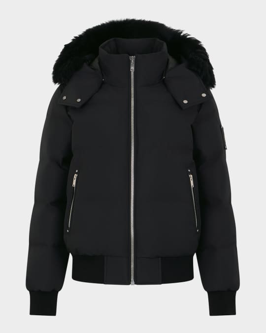 MOOSE KNUCKLE ブラックダウンジャケット Moose Knuckles Men's Original Ballist Shearling Trim Bomber Jacket