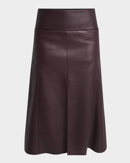 ALAIA Leather Slit Midi Skirt | Neiman Marcus