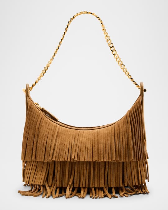 Veronica Beard Fortune Small Fringe Suede Shoulder Bag | Neiman Marcus