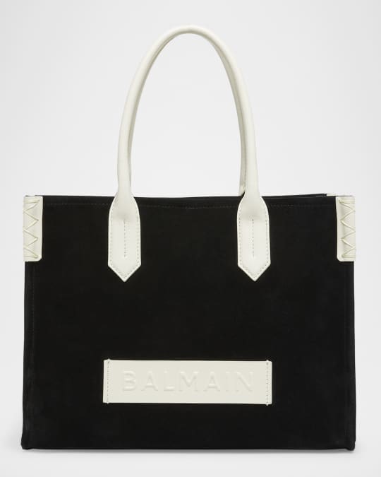 Balmain B-Army Leather-Trim Tote Bag in Suede | Neiman Marcus