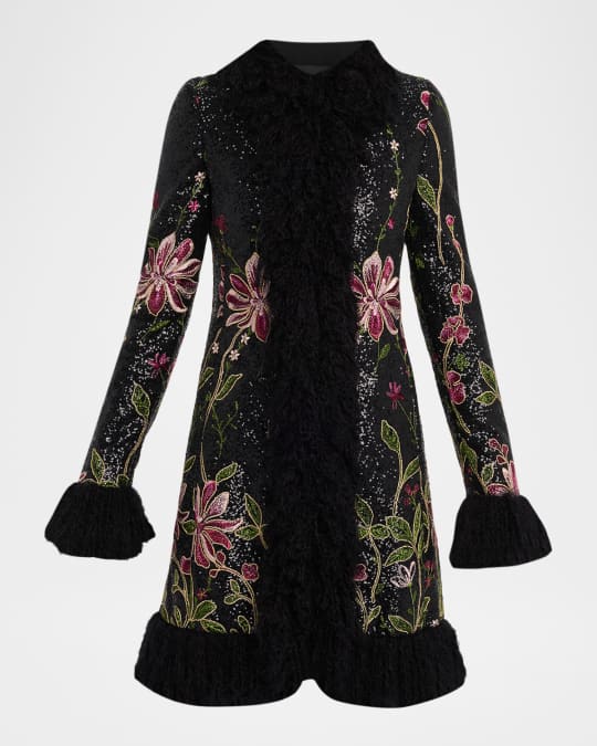 sachin and babi light blue dress Giambattista Valli Sequin Embroidered Faux Fur Trim Coat