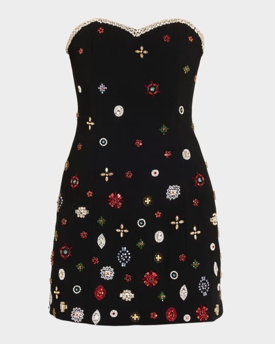ALICE + OLIVIA Iva Embellished Satin Mini Dress | Neiman Marcus
