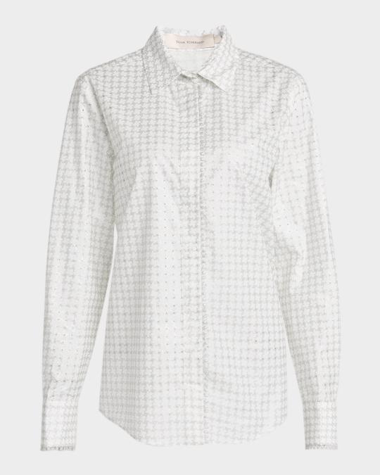 Silvia Tcherassi Metallic Eyelet Cotton Button-Down Shirt | Neiman Marcus
